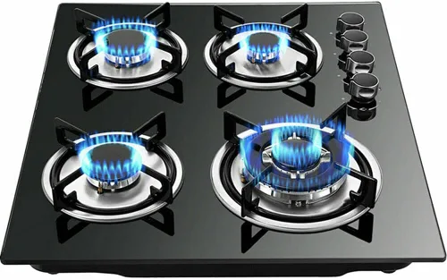 Miniatura 4 de Estufa de cocina de gas de 23 pulgadas, 4 quemadores, cocina de superficie de vidrio templado incorporada a NG/LPG convertible a gas