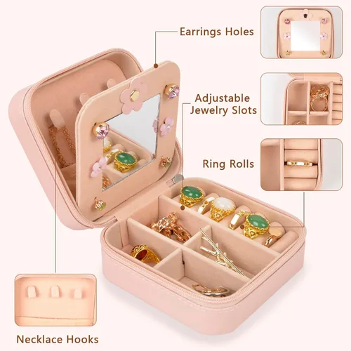 Miniatura 2 de ChezMax Joyero de viaje, organizador de joyas, caja de joyería pequeña, joyero personalizado, accesorios de viaje para mujeres y niñas, organizador
