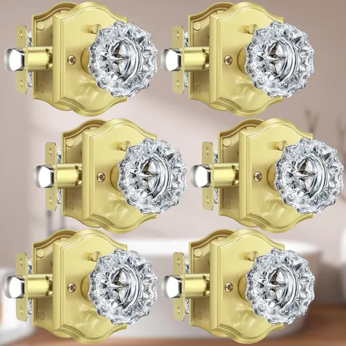 Miniatura 18 de Pomos de puerta de cristal para interiores, pomos de puerta de cristal de latón envejecido con cerradura para uso de privacidad, pomos de puerta