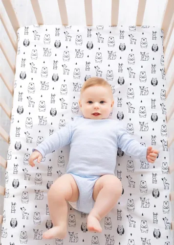 Miniatura 2 de Juego de 4 sábanas bajeras para cuna con animales del bosque de madera, neutras, unisex, para bebés niños o niñas, de dibujos animados Blanco