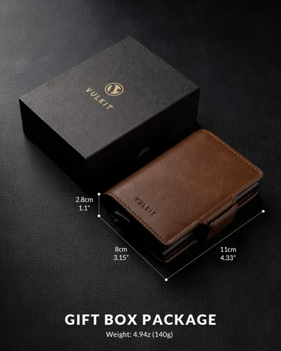 Miniatura 6 de VULKIT Tarjetero de cuero con bloqueo RFID, billetera desplegable automática con bloqueo RFID, cartera magnética para tarjetas doble para hombres