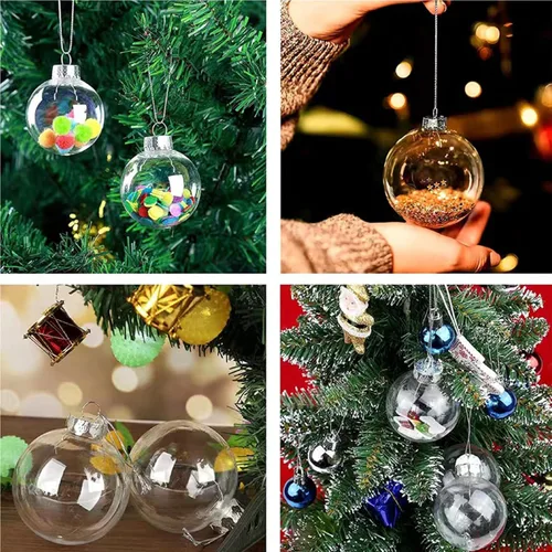 Miniatura 6 de Neioaas Bolas de Plástico Transparente Colgante - Juego de 12 Bolas Decorativas de Navidad DIY, Bolas Rellenables de Plástico Transparente DIY