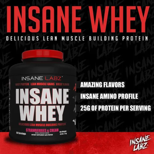 Miniatura 2 de Insane Labz Insane Whey, 100% Proteína de Suero para Construcción Muscular, Post Entrenamiento, Perfil de Aminoácidos BCAA, Ganador de Masa