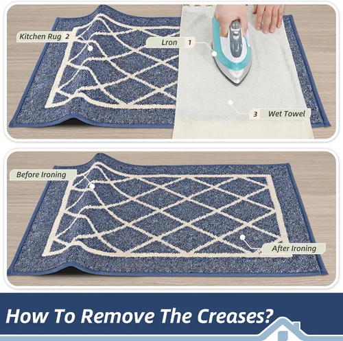 Miniatura 9 de BEQHAUSE Alfombras de Cocina Antideslizantes Tapetes de Cocina para Piso Lavables a Máquina Absorbentes Alfombra de Cocina con Respaldo Azul