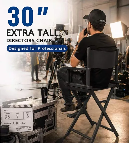 Miniatura 4 de Silla plegable extra alta de 30 pulgadas, silla de aluminio ligera para artista de maquillaje para cliente, silla de director portátil para estudio
