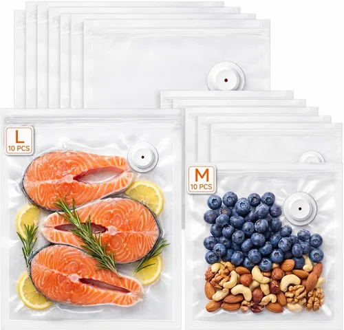 Miniatura 10 de FEPPO Sellador al vacío compacto para alimentos (máquina selladora al vacío + 3 recipientes + 10 bolsas reutilizables), potente sellador