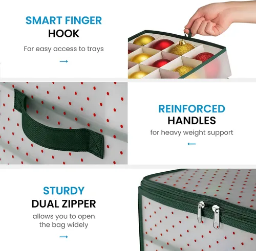 Miniatura 7 de ZOBER Caja de almacenamiento de plástico para adornos de Navidad, almacena 64 adornos de 3 pulgadas con bandejas individuales, caja de Verde
