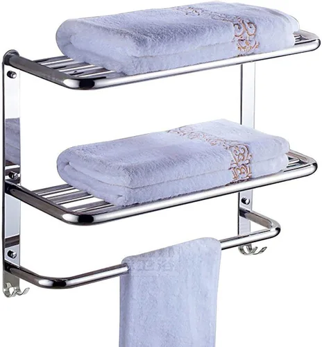 EX ELECTRONIX EXPRESS (78BW2TOWEL) - Estante flotante de 2 niveles con toallero, montaje en pared, accesorios de montaje incluidos (color plateado)