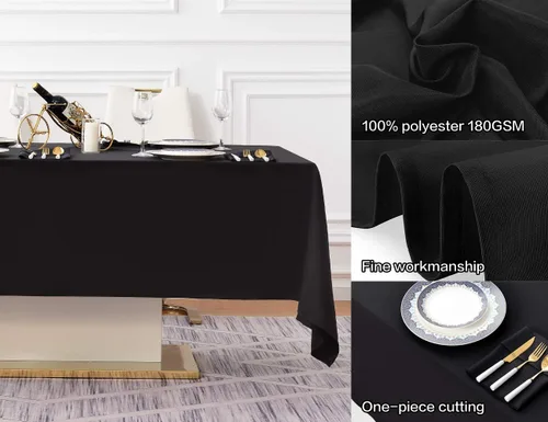 Miniatura 2 de Surmente Mantel rectangular de poliéster de 60 x 102 pulgadas para bodas, banquetes o restaurantes (negro, paquete de 2)