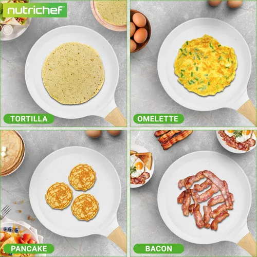 Miniatura 3 de NutriChef Juego de 2 sartenes antiadherentes para crepé, sartenes Dosa recubiertas de mármol de 11 pulgadas con esparcidores de madera, baquelita