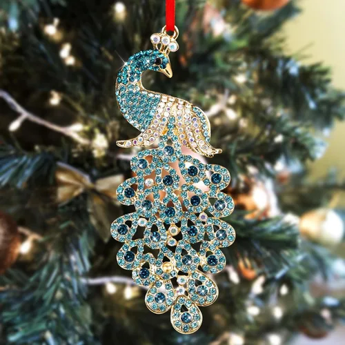 SICOHOME Adornos de Navidad de pavo real, adornos de pavo real verde azulado para colgar en el árbol de Navidad, adornos de Navidad, decoraciones de