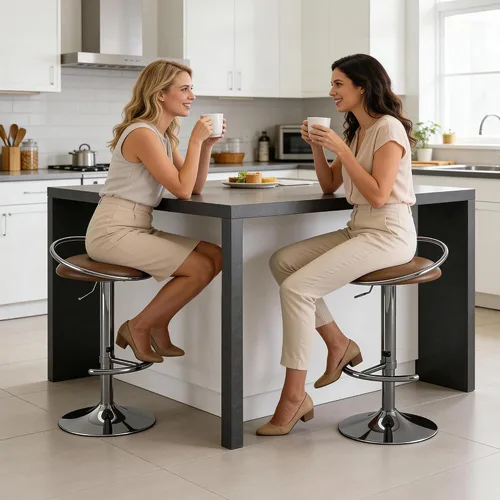Miniatura 2 de Juego de 2 taburetes de bar, taburetes de bar giratorios ajustables con asiento tapizado, taburetes de mostrador de piel sintética para bar, isla