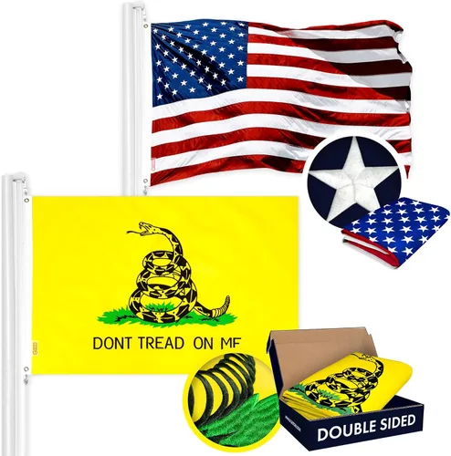 G128 Paquete combinado: bandera estadounidense de Estados Unidos de 3 x 5 pies bordada de estrellas y Gadsden (Dont Tread On Me) bandera de 3 x 5