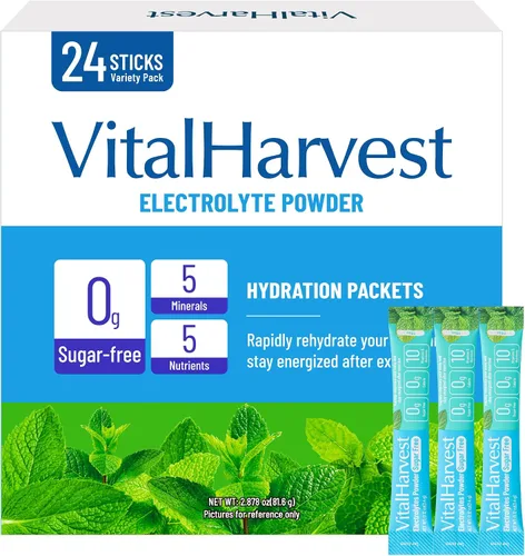 Miniatura 9 de VitalHarvest 24 Sobres de Polvo de Electrolitos Sin Azúcar Paquetes de Hidratación Mezcla de Bebida IV Diaria Líquida para Hidratación Rápida, Bajo