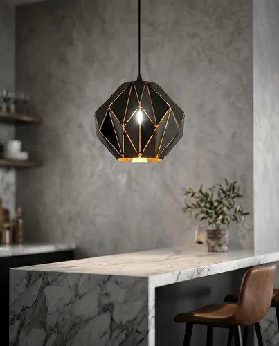 Lámpara colgante industrial vintage negra de 7.9 pulgadas | Geometric Diamond Ceiling Hanging Light Fixture, Metal E26 Pendant Lamp for Kitchen