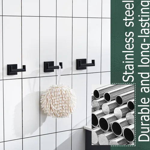 Miniatura 4 de KOKOSIRI Gancho para bata de baño, doble gancho para toallas y abrigos, color negro mate para baño, cocina, montaje en pared, paquete de 3