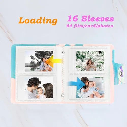 Miniatura 5 de Paquete de 2 mini álbumes de fotos holográficos de 64 bolsillos, soporte portátil para tarjetas fotográficas Kpop para Fujifilm Instax Mini