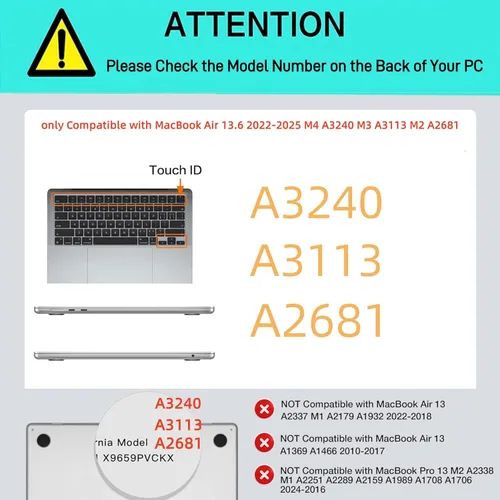 Miniatura 2 de Funda a cuadros para MacBook Air de 13 pulgadas M5 M4 M3 M2 2026-2022 A3240 A3113 A2681, piel a cuadros con textura a cuadros para MacBook Air 13.6