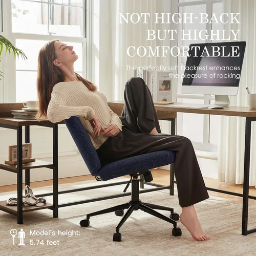 Miniatura 4 de Dowinx Silla Criss Cross con ruedas, tela premium y cojín de resorte de bolsillo, silla de computadora giratoria ajustable con asiento ancho, silla