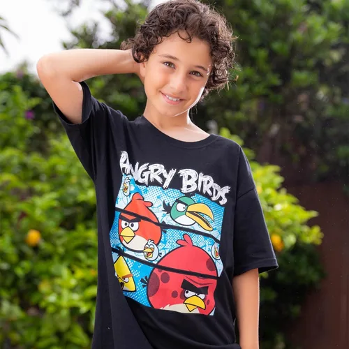 Miniatura 3 de ANGRY BIRDS Camiseta oficial de manga corta con estampado de tres paneles de cómic, 100% algodón, para niños, niñas, unisex