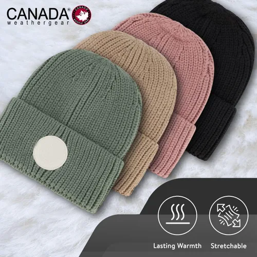 Miniatura 4 de CANADA WEATHER GEAR Gorro de punto para mujer, gorro de invierno individual, suave y cálido, sombrero de invierno con puños