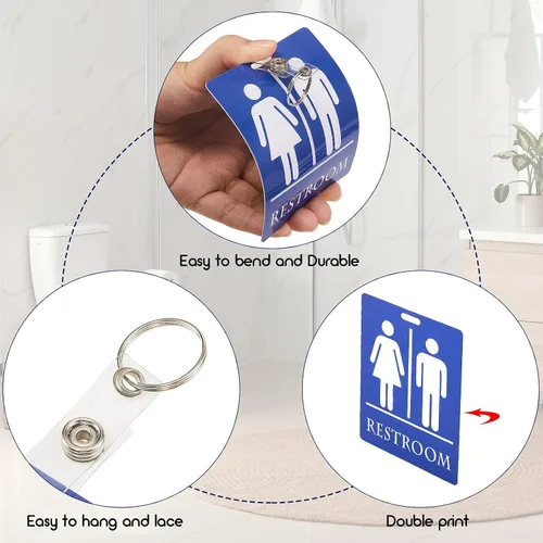 Miniatura 3 de Gersoniel 2 llaveros unisex para pase de baño, para aula, baño, pasillo, llave, con anillo para mujeres, hombres, negocios, restaurante, inodoro