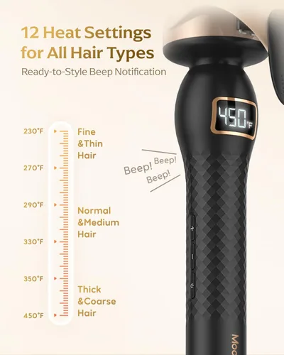 Miniatura 4 de Rizador profesional de 2 pulgadas, varita rizadora de barril grande para cabello largo, calefacción MCH con 12 temperaturas, doble voltaje, negro