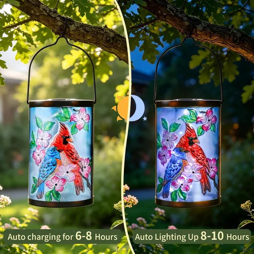 Miniatura 6 de Linterna solar colgante para exteriores, diseño de pájaro azul, impermeable, luz LED cardenal, lámpara decorativa de mesa para patio, jardín