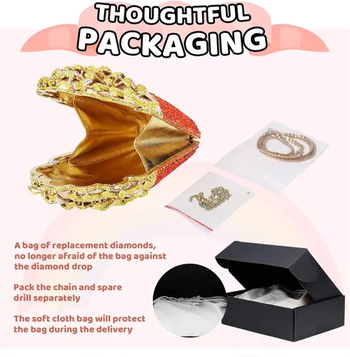 Miniatura 4 de KUANG! Bolso de hombro en forma de papas fritas con diamantes de imitación, bolso de mano de cristal para mujer, bolso de noche brillante para fiesta