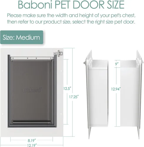 Miniatura 5 de Baboni - Puerta para mascotas para pared, con 3 solapas, marco de acero y túnel expansible, cerradura de aluminio, con doble solapa, resistente