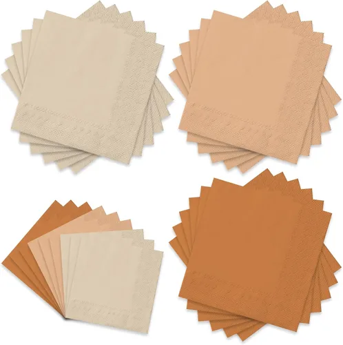 Miniatura 25 de Whaline Paquete de 150 Servilletas Marrones de 6.5 x 6.5 Pulgadas, Servilletas de Papel Desechables de 3 Colores con Tema Marrón de Otoño