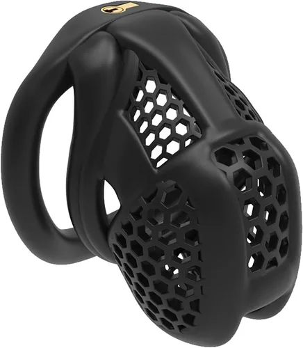 Miniatura 9 de Conjunto de Jaula Peniana de Miel Respirable con 4 Anillos Planos, Jaulas Pequeñas para Pene, Dispositivo de Castidad para Hombres, Juguetes Negro