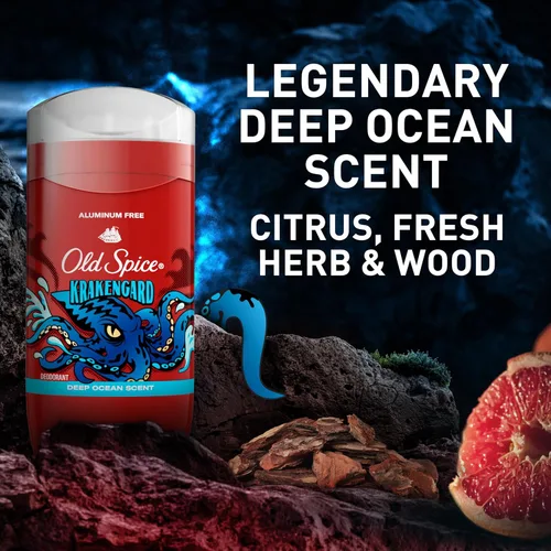 Miniatura 7 de Old Spice Desodorante sin aluminio para hombres, protección contra olores 24/7, frescura 24/7 y aroma duradero, se pone transparente, Krakengard