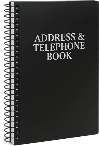 Libreta de direcciones y teléfonos Iconikal, 8x5 pulgadas, negra, con espiral, 384 contactos, organizador para organizar nombres, direcciones,