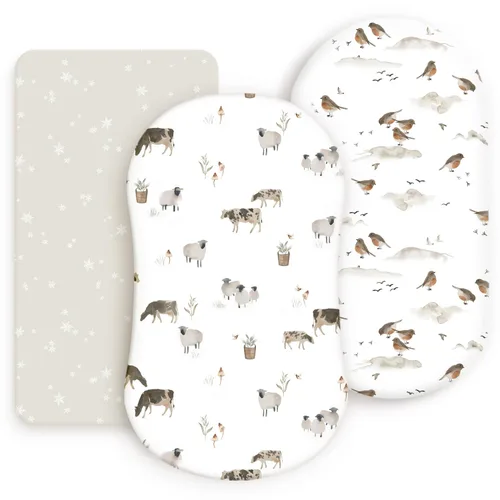 Miniatura 10 de GRSSDER - Juego de 3 sábanas elásticas ultrasuaves para moisés, ajuste universal para colchón rectangular u ovalado de cuna o moisés, diseño