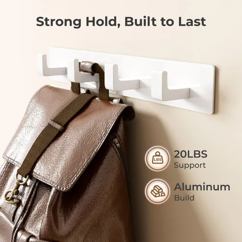 Miniatura 3 de GWAAZXGZ Perchero blanco para colgar en la pared, 2 rieles modulares (25 pulgadas en total), 8 ganchos en ángulo recto, organizador moderno