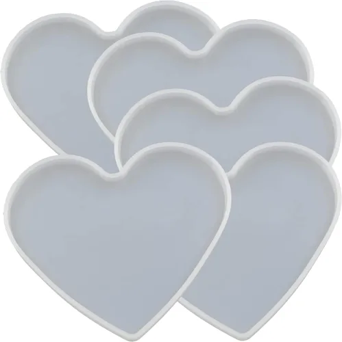 Miniatura 5 de 5 piezas de molde de resina de silicona para fundición de epoxy en forma de corazón para manualidades DIY, molde de base de posavasos de corazón, 5