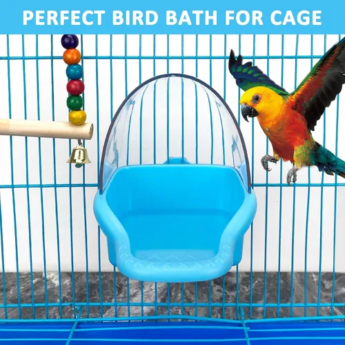 Miniatura 6 de Caja de baño para pájaros colgante, juguete de periquitos, bañeras enjauladas, tina de loro para ducha de agua, alimentador de alimentos, bandeja