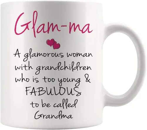 Miniatura 2 de Fonhark - Taza para abuela, Glam-Ma Glamorosa y fabulosa, taza de café de 11 onzas, color blanco