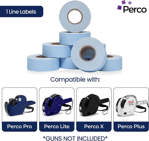 Miniatura 2 de Etiquetas azules Perco de 1 línea - 8 rollos, 1 funda, 8,000 etiquetas en blanco para pistolas de precio y fecha de 1 línea Perco - Fabricadas