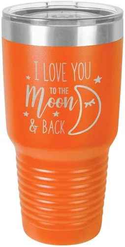 Miniatura 13 de Vaso azul de 30 onzas con popote y tapa superior deslizante con texto en inglés "I love you to the moon and back", taza de viaje de acero inoxidable