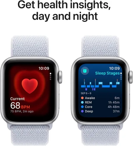 Miniatura 4 de Apple Watch SE (2.ª generación) [GPS 1.575 in] Smartwatch con caja de aluminio plateado con bucle deportivo azul invierno. Monitor de fitness