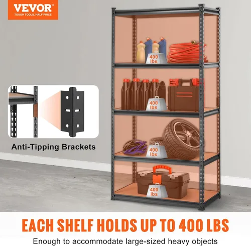 Miniatura 4 de VEVOR Unidad de Estantería de Almacenamiento, 5 Niveles Ajustables, Capacidad de 2000 lbs, Estantes de Garaje de Servicio Pesado Organizador