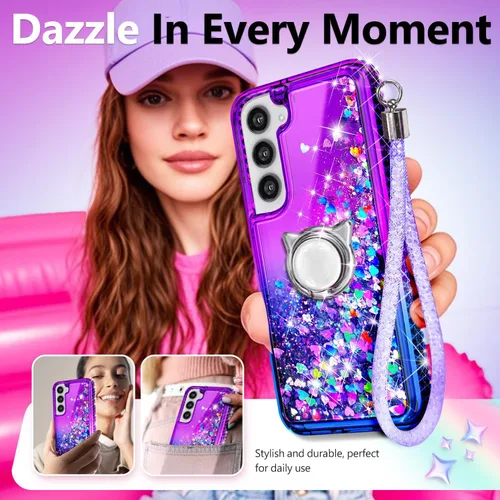 Miniatura 15 de NGB - Funda de teléfono diseñada para Samsung Galaxy S9+ Plus, morado/azul, con purpurina líquida para mujeres y niñas, con protector de pantalla