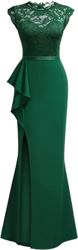 Miniatura 3 de MISSMAY Vestido largo de boda formal sin mangas con encaje floral retro para mujer