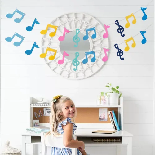 Miniatura 4 de 3 filas de notas musicales pancartas coloridas notas musicales guirnalda de fiesta temática de música decoración para Rock Roll cumpleaños, baby