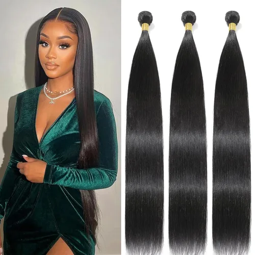 Miniatura 30 de Extensiones de cabello humano lacio tipo afro, 12 meses de vida útil de 10, 12 y 14 pulgadas, paquetes de cabello lacio brasileño Yaki 100% sin