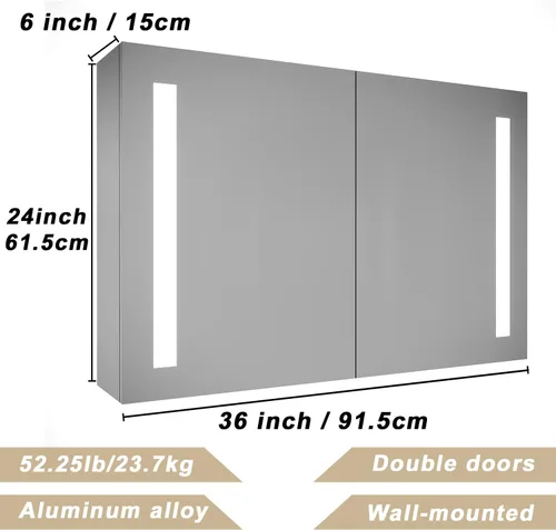 Miniatura 2 de Botiquín de baño con espejo de tocador LED, montaje en superficie de luz ajustable de 3 colores, gabinete de baño con luz antiniebla