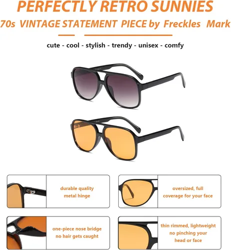 Miniatura 5 de Lentes de sol vintage retro de los años 70 para mujer y hombre, montura clásica, cuadrada y grande estilo aviador, lentes naranjas de moda UV400