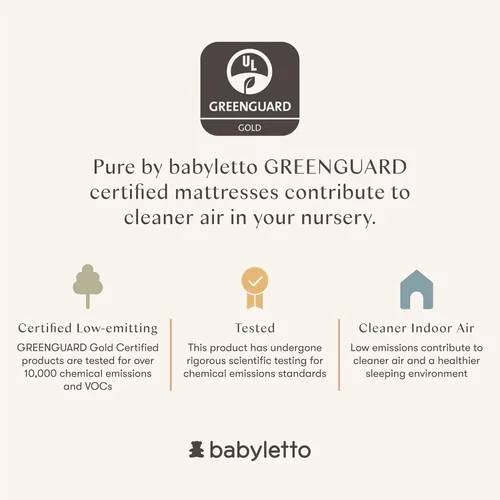 Miniatura 6 de Babyletto Colchón Pure Core para cuna, funda impermeable acolchada híbrida, 2 etapas, certificado Greenguard Gold